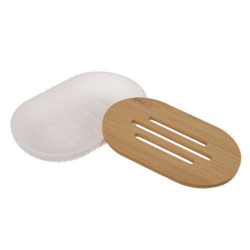 6 - teiliges Badezimmerzubehör - Set mit Bambusdetails - weiß - Easy2sell - Deluxe