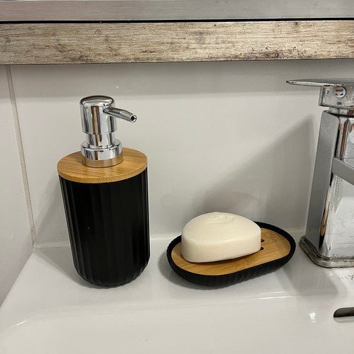 6 - tlg. Badezimmerzubehör - Set mit Bambus – modern schwarz - Easy2sell - Deluxe