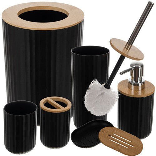 6 - tlg. Badezimmerzubehör - Set mit Bambus – modern schwarz - Easy2sell - Deluxe