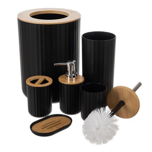 6 - tlg. Badezimmerzubehör - Set mit Bambus – modern schwarz - Easy2sell - Deluxe