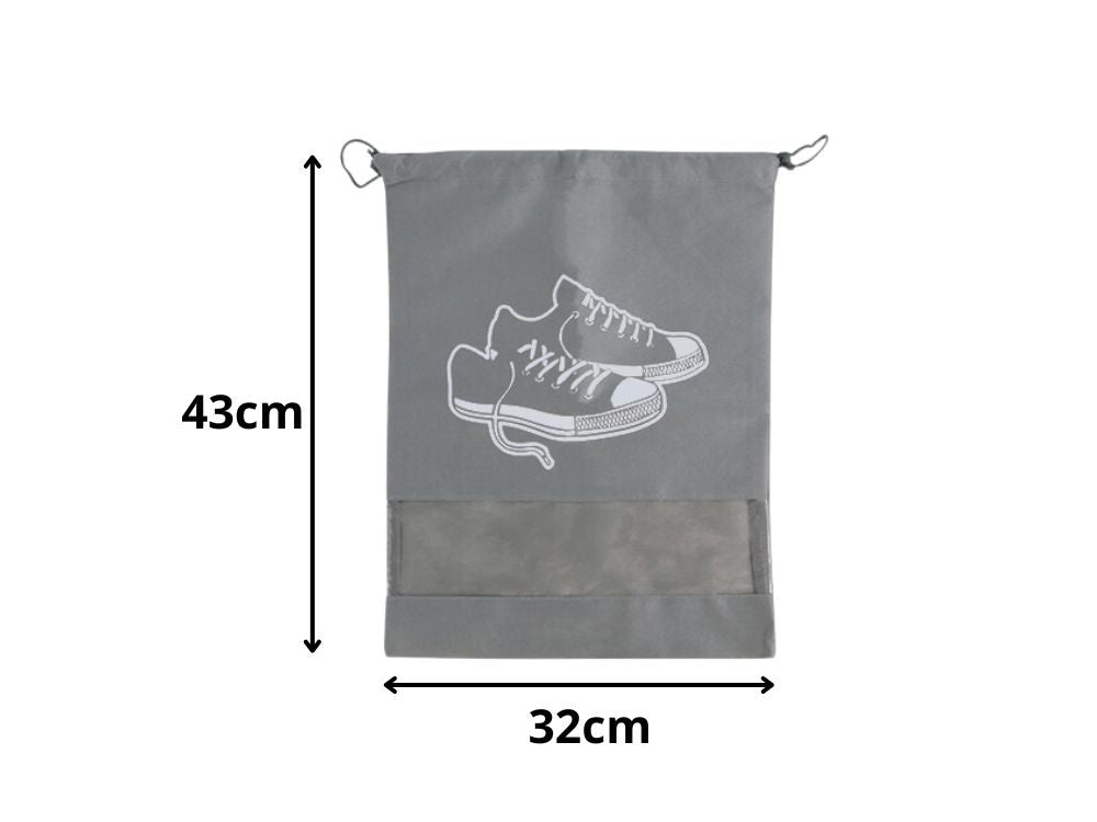 Schuhbeutel Kleidersack Reisetasche Kordelzug grau Fenster atmungsaktiv 43x32 cm