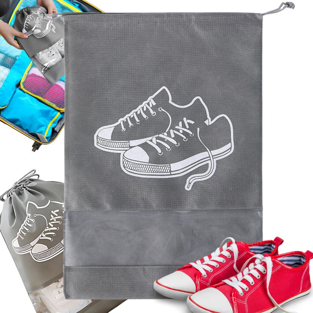 Schuhbeutel Kleidersack Reisetasche Kordelzug grau Fenster atmungsaktiv 43x32 cm