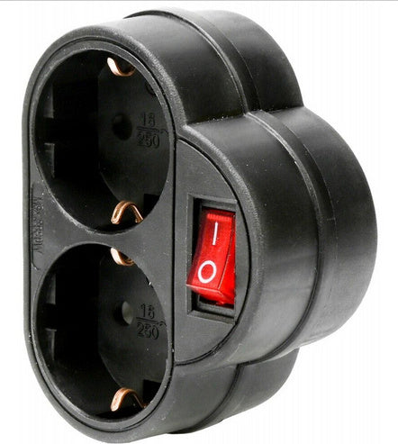 Steckdosen-Adapter mit Schalter und 2 Schuko Stecker Mehrfachstecker Mehrfachsteckdose Zwischenstecker