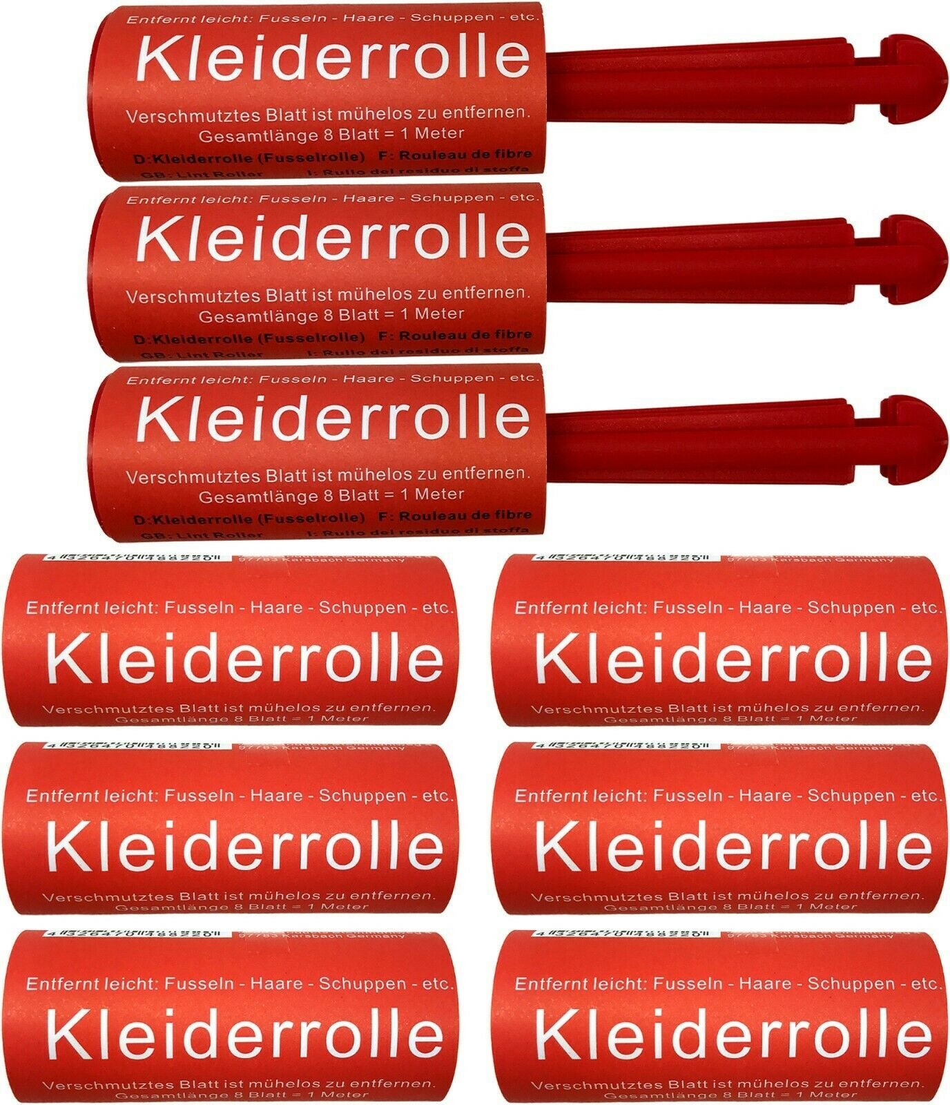 Fusselrolle Kleiderrolle Fusselbürste 3 Abroller mit 9 Rollen Tierhaarrolle