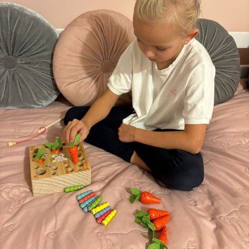 7 Karotten und 10 Würmer Lernspiel aus Holz für Kinder - Easy2sell - Deluxe