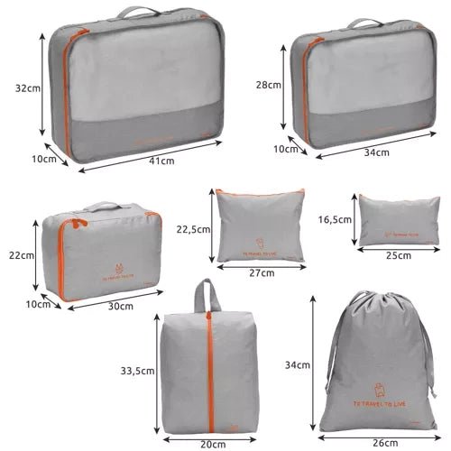 7 Reise - Organizer für Ordnung im Koffer grau/orange - Easy2sell - Deluxe