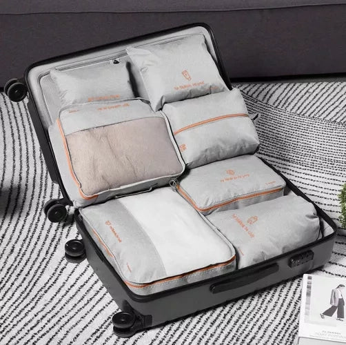 7 Reise - Organizer für Ordnung im Koffer grau/orange - Easy2sell - Deluxe