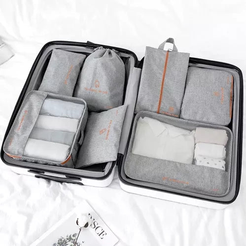 7 Reise - Organizer für Ordnung im Koffer grau/orange - Easy2sell - Deluxe