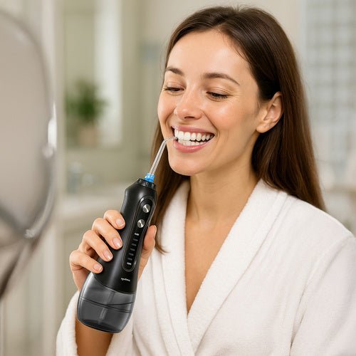 8 - in - 1 Munddusche mit Druckregulierung für optimale Hygiene schwarz - Easy2sell - Deluxe