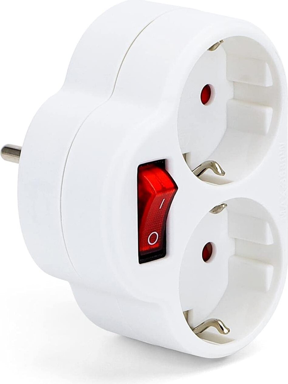 Steckdosen-Adapter mit Schalter und 2 Schuko Stecker Mehrfachstecker Mehrfachsteckdose Zwischenstecker