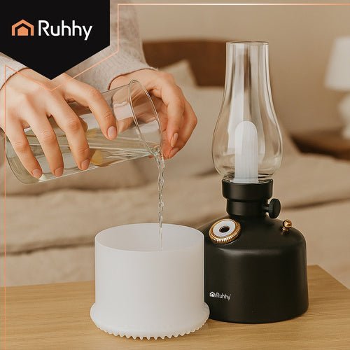 Aromadiffusor Luftbefeuchter mit 14 RGB LED Lichtern Retro Design Schwarz - Easy2sell - Deluxe