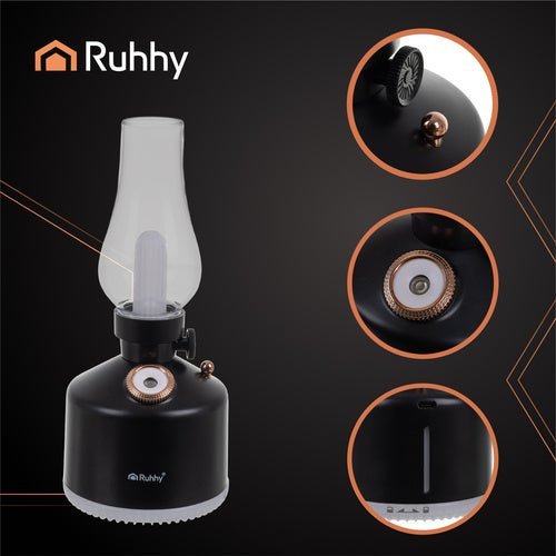 Aromadiffusor Luftbefeuchter mit 14 RGB LED Lichtern Retro Design Schwarz - Easy2sell - Deluxe