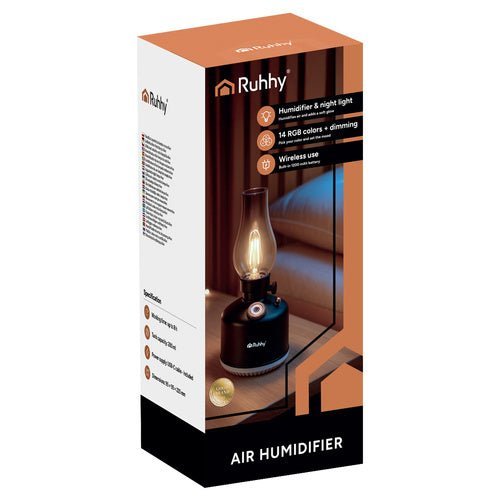 Aromadiffusor Luftbefeuchter mit 14 RGB LED Lichtern Retro Design Schwarz - Easy2sell - Deluxe