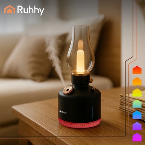 Aromadiffusor Luftbefeuchter mit 14 RGB LED Lichtern Retro Design Schwarz - Easy2sell - Deluxe
