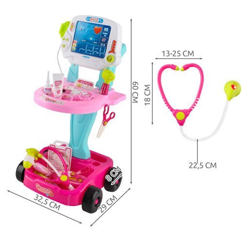Arztkoffer Kinder Spielzeug mit Wagen – 18 - Teilig Arztset Rosa Blau - Easy2sell - Deluxe