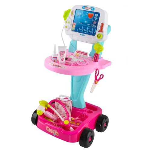 Arztkoffer Kinder Spielzeug mit Wagen – 18 - Teilig Arztset Rosa Blau - Easy2sell - Deluxe