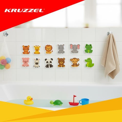 Badespielzeug Schaumstofftiere Set – 12 Bunte Badetiere mit Organizer - Easy2sell - Deluxe