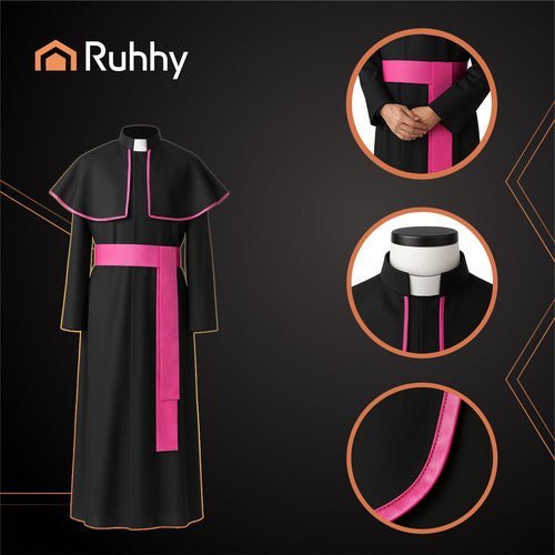 Bischofskostüm 3 - teilig mit Soutane und Umhang, Schwarz, Größe XL/XXL - Easy2sell - Deluxe