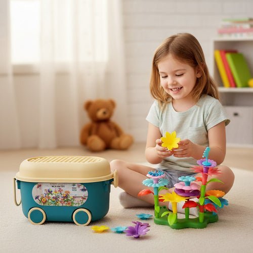 Blumen Garten Bausteine Set – 139 Teile Kreativspielzeug im Rollkoffer - Easy2sell - Deluxe