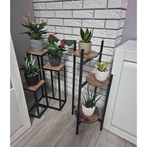 Blumenständer Metall 3 - stöckig – Pflanzenregal Loft - Stil Schwarz & Braun - Easy2sell - Deluxe