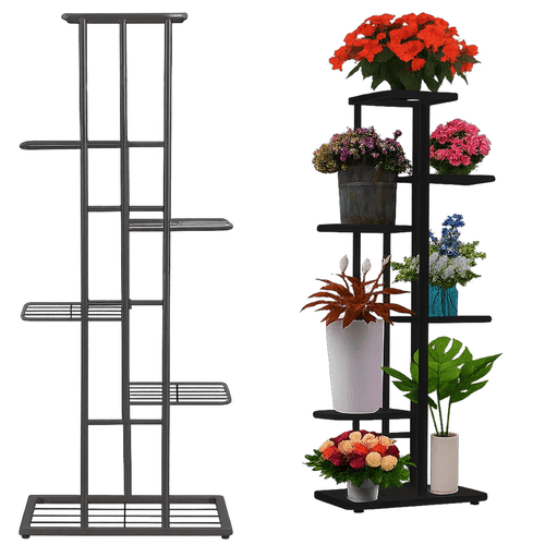 Blumenständer Metall 6 Ebenen – Hohes Pflanzregal Schwarz 106 cm - Easy2sell - Deluxe