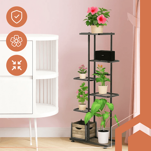 Blumenständer Metall 6 Ebenen – Hohes Pflanzregal Schwarz 106 cm - Easy2sell - Deluxe
