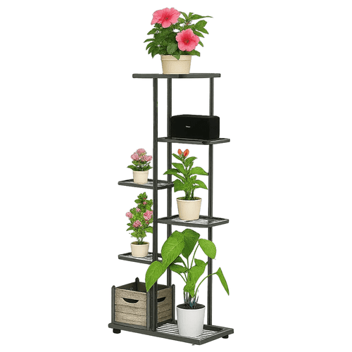 Blumenständer Metall 6 Ebenen – Hohes Pflanzregal Schwarz 106 cm - Easy2sell - Deluxe