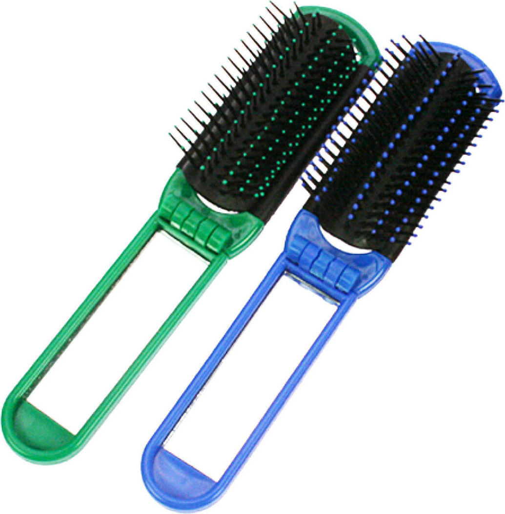 2x Haarbürste Kamm Bürste mit Spiegel klappbar Grün & Blau Reisen unterwegs