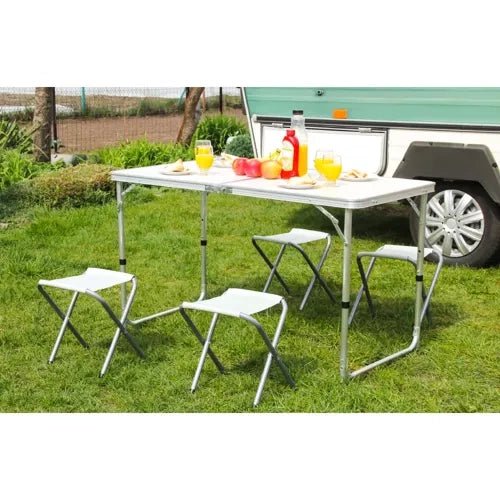 Camping - Set Klappbar: Höhenverstellbarer Tisch mit 4 Stühlen als Koffer - Easy2sell - Deluxe