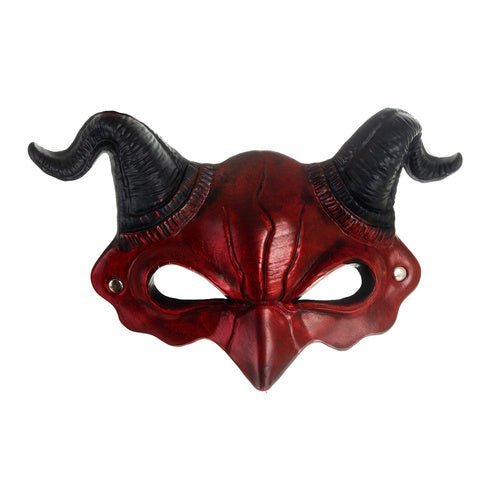 Dämonenmaske mit Hörnern für Halloween und Cosplay – Rot Schwarz, 3D - Optik - Easy2sell - Deluxe