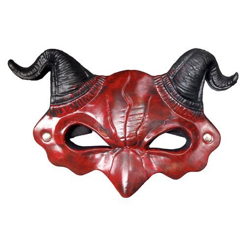 Dämonenmaske mit Hörnern für Halloween und Cosplay – Rot Schwarz, 3D - Optik - Easy2sell - Deluxe