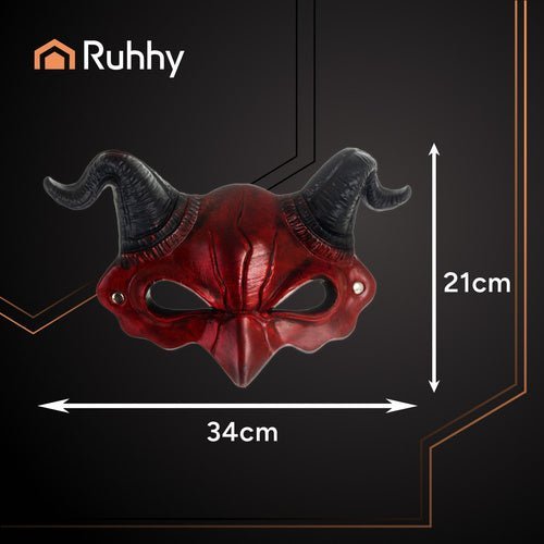 Dämonenmaske mit Hörnern für Halloween und Cosplay – Rot Schwarz, 3D - Optik - Easy2sell - Deluxe