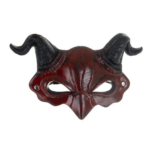Dämonenmaske mit Hörnern für Halloween und Cosplay – Rot Schwarz, 3D - Optik - Easy2sell - Deluxe