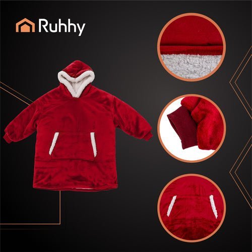Decken - Sweatshirt mit Kapuze, Oversize Kuschelpullover, XXL, Rot, Polyester - Easy2sell - Deluxe