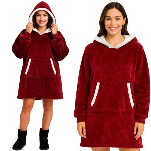 Decken - Sweatshirt mit Kapuze, Oversize Kuschelpullover, XXL, Rot, Polyester - Easy2sell - Deluxe