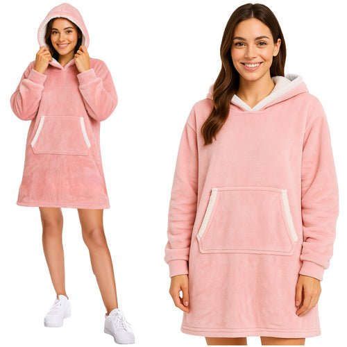 Decken - Sweatshirt XXL Oversize mit Kapuze – Warmes Fleece, Rosa - Easy2sell - Deluxe