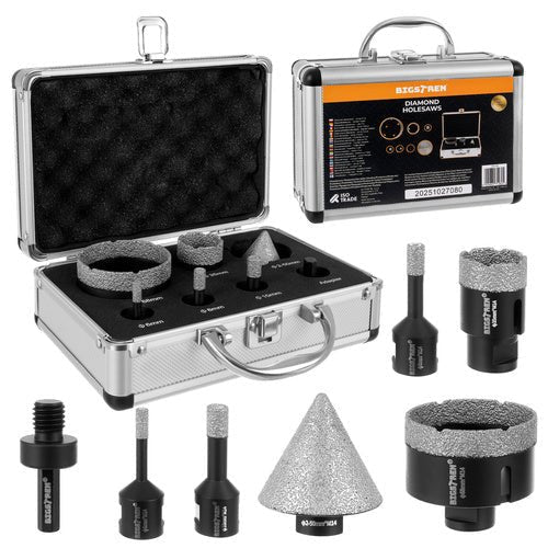 Diamant - Lochsägen Set 7 - teilig für Fliesen und Beton M14 6 - 68mm Schwarz - Easy2sell - Deluxe
