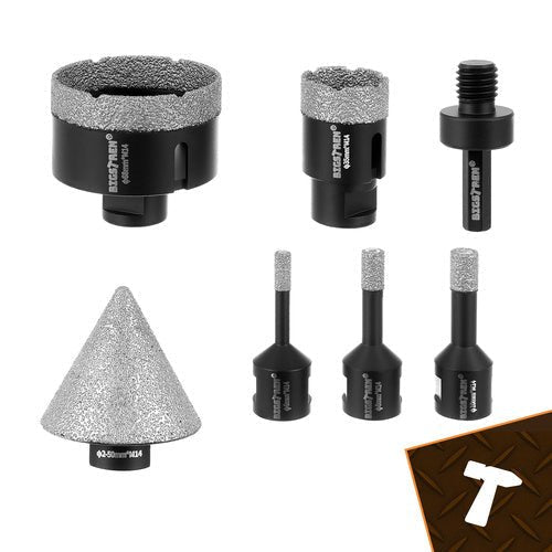 Diamant - Lochsägen Set 7 - teilig für Fliesen und Beton M14 6 - 68mm Schwarz - Easy2sell - Deluxe