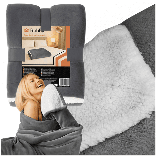 Doppelseitige Decke 150x200cm – Kuscheldecke Dunkelgrau in Lammfell - Optik - Easy2sell - Deluxe