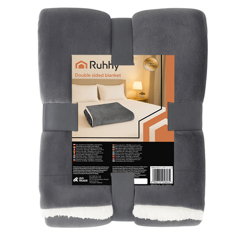 Doppelseitige Decke 150x200cm – Kuscheldecke Dunkelgrau in Lammfell - Optik - Easy2sell - Deluxe