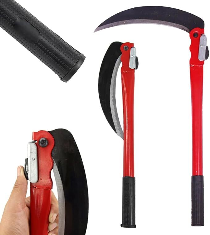 Klappbarer Handsichel, 40 cm, mit Gummiertem Griff, Scharfer Klinge und Klingenverriegelung, Klappsichel, Sichel, Garten Sense, Gartensichel, Sense