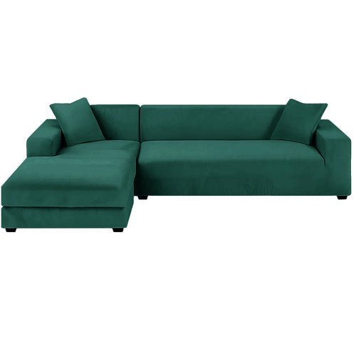 Ecksofa Bezug Elastischer Samt 190 - 230cm Dunkelgrün Sofabezug Wasserfest - Easy2sell - Deluxe