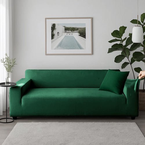 Ecksofa Bezug Elastischer Samt 190 - 230cm Dunkelgrün Sofabezug Wasserfest - Easy2sell - Deluxe