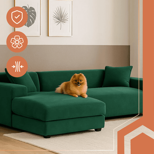 Ecksofa Bezug Elastischer Samt 190 - 230cm Dunkelgrün Sofabezug Wasserfest - Easy2sell - Deluxe