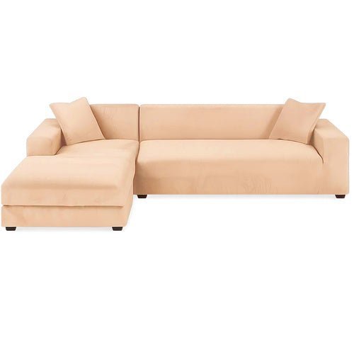 Ecksofa Bezug Samt Elastisch – Sofabezug Beige 190 - 230 cm inkl. Kissenbezug - Easy2sell - Deluxe