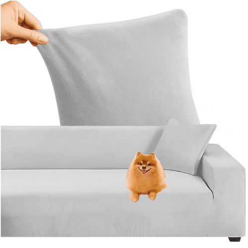Ecksofa Bezug Samt Elastisch – Sofabezug Hellgrau 145 - 185 cm mit Kissen - Easy2sell - Deluxe