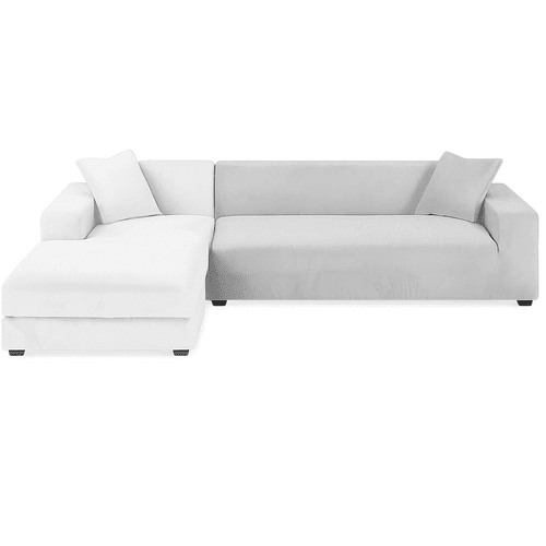Ecksofa Bezug Samt Elastisch – Sofabezug Hellgrau 145 - 185 cm mit Kissen - Easy2sell - Deluxe