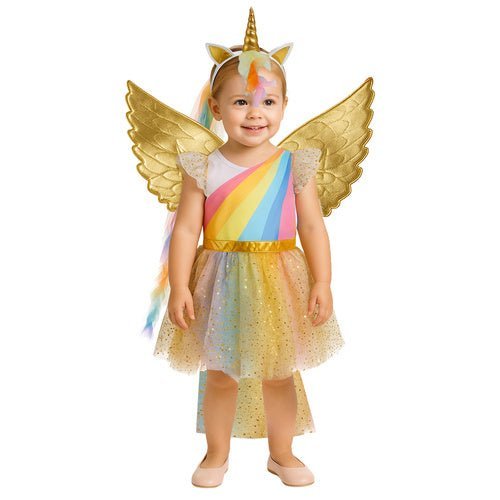 Einhorn Kostüm für Kinder 3 - teilig mit Kleid Flügel Stirnband 110 - 116 cm - Easy2sell - Deluxe