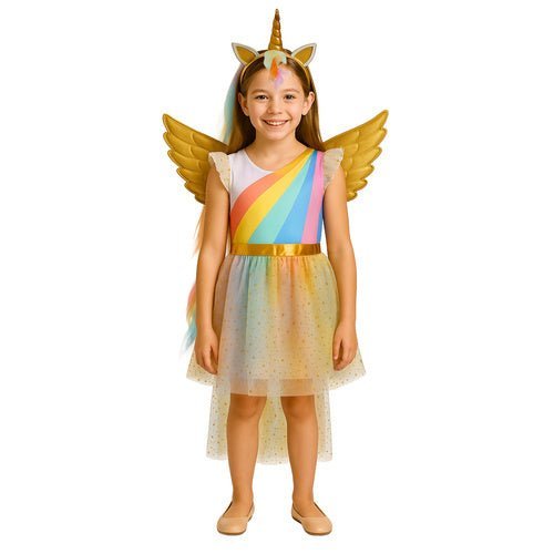 Einhornkostüm für Kinder 3 - teilig – Kleid Flügel Haarreif Mehrfarbig 122 - 128 - Easy2sell - Deluxe