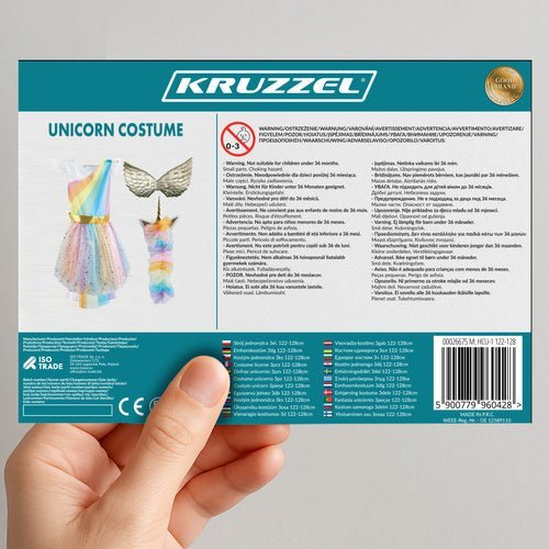 Einhornkostüm für Kinder – 3 - teiliges Set mit Kleid und Flügeln, 122 - 128 cm - Easy2sell - Deluxe